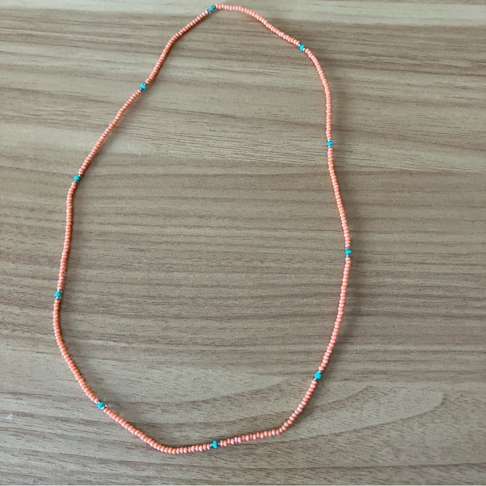 Orange and Turquoise Beaded Necklace